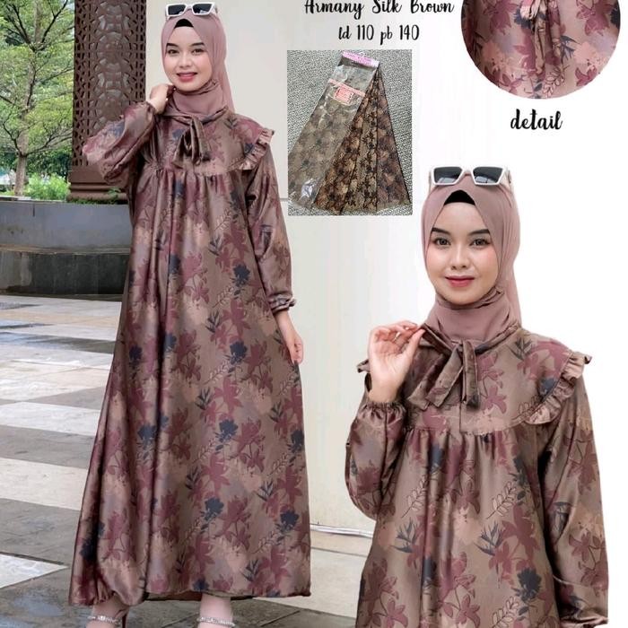 Silk Armani Premium Gamis Terbaru Ld 110 // Silk Armani Motif // Silk Gamis Renda Tali // Silk Gamis