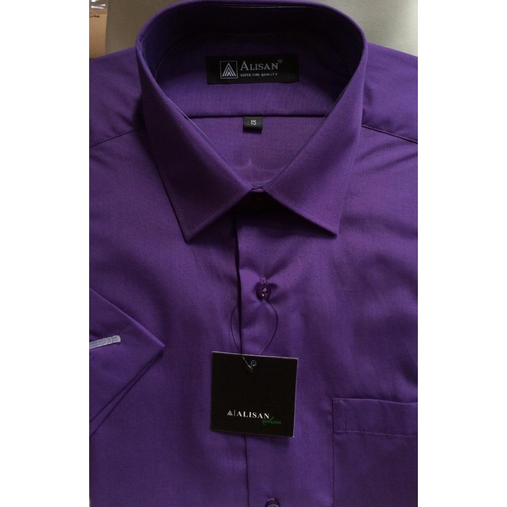 ALISAN Original: Kemeja Polos Reguler Lengan Pendek //UNGU TUA// Terlaris