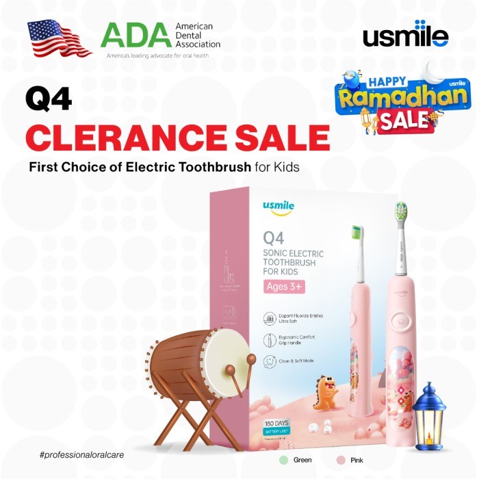 Sikat Gigi Elektrik usmile Q4 untuk Anak 3-12 Tahun, Pink
