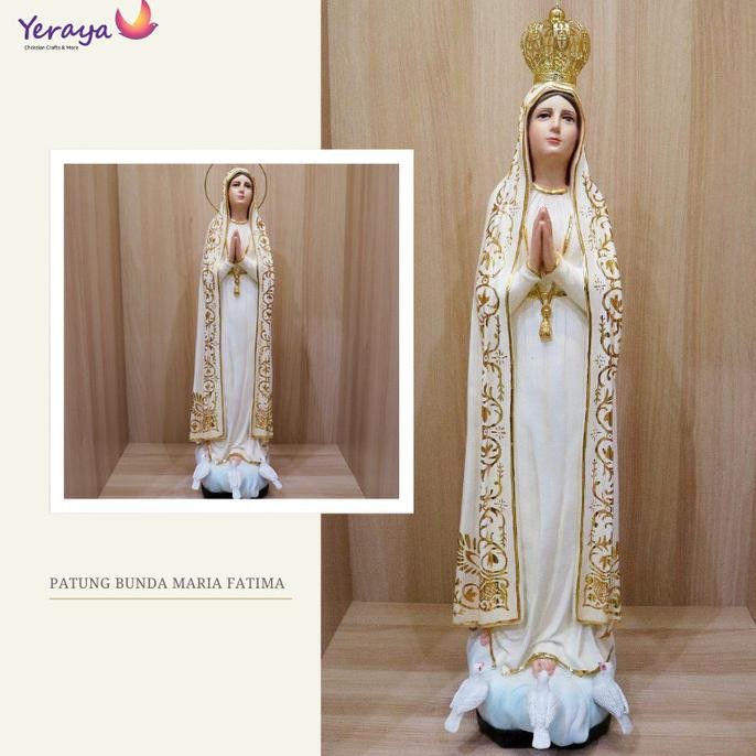 Open DS] Patung Rohani Katolik Bunda Maria Fatima Kualitas Mahkota Aura Pajangan Goa Maria 60cm