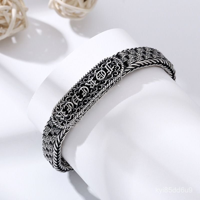 Gelang Arabesque Vintage Perak Thailand Trendy untuk Pria dan Wanita yang Teroksidasi