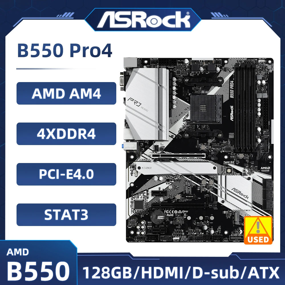 AQS ASRock B550 Pro4 Motherboard AMD B550 Socket AM4 support Ryzen 5 5500 5700G 4600GE 3400G PRO 465