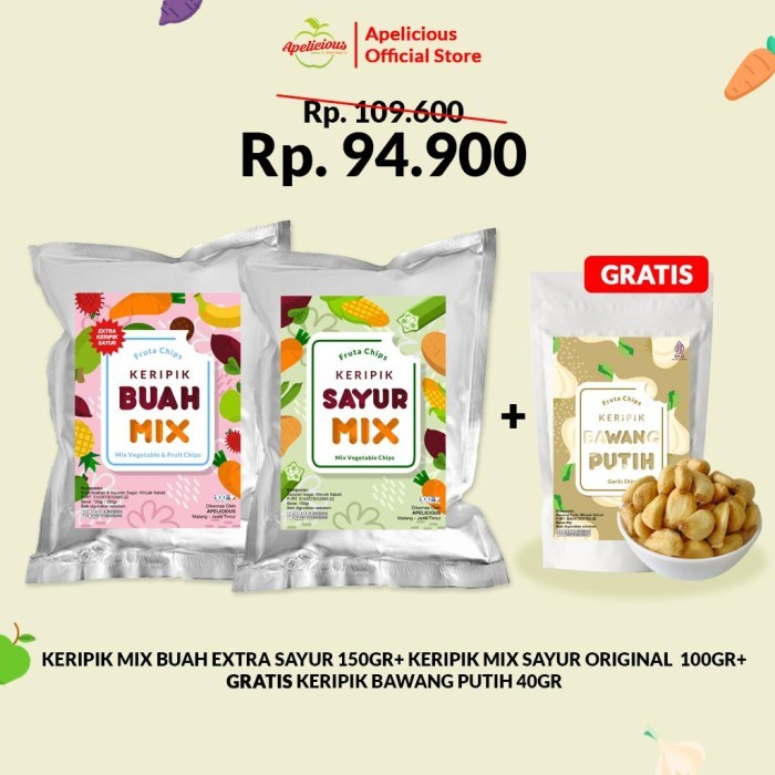 

LIMITED EDITION APELICIOUS [GRATIS KERIPIK BAWANG PUTIH] MIX KERIPIK SAYUR ORI + MIX KERIPIK BUAH