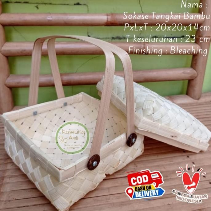 Ready oke] Sokase Tangkai Bambu Keranjang Anyaman Bambu Hampers, Parcel, Lebaran
