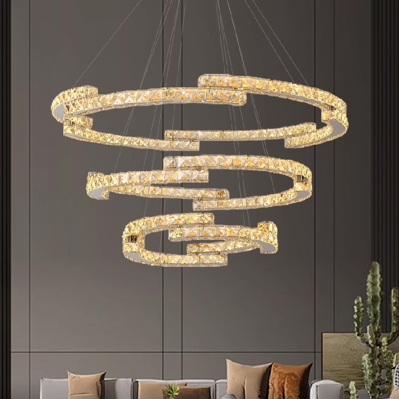 ADS Pendant Light Fixture, Nordic Pendant Light, Circular Crystal Living Room Pendant Light, Hanging