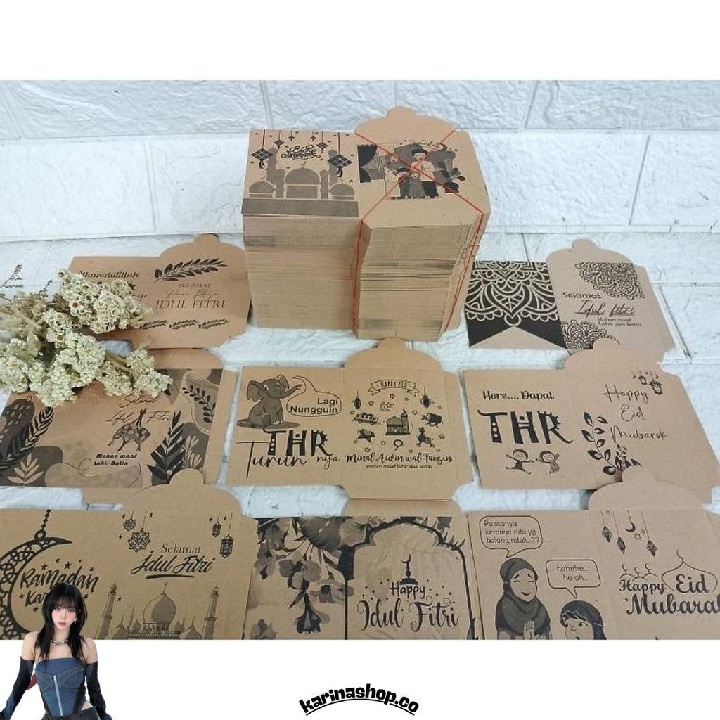 

Angpao Lebaran/Amplop Lebaran Kraf 1Kg Masih Lembaran(Kurlab 500Psc)8 Motif Kilat