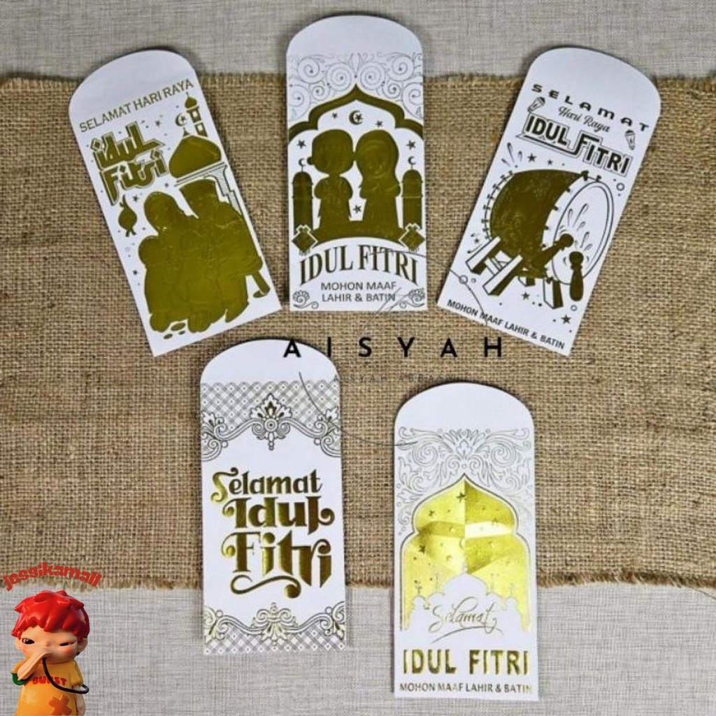 

50 Lembar Amplop Lebaran Idulfitri Premium Timbul Poly Embos Gold Ukuran Panjang Diskon