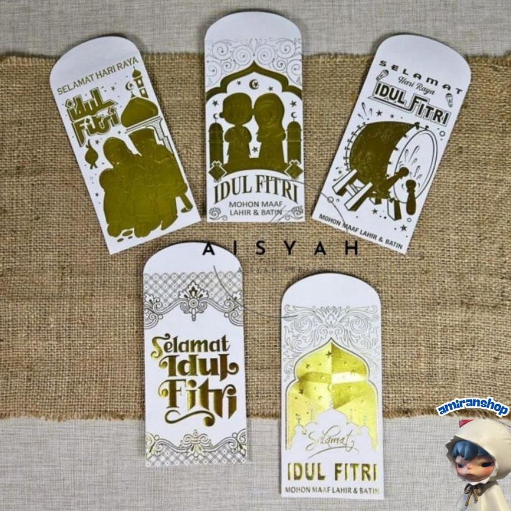 

50 Lembar Amplop Lebaran Idulfitri Premium Timbul Poly Embos Gold Ukuran Panjang Murah