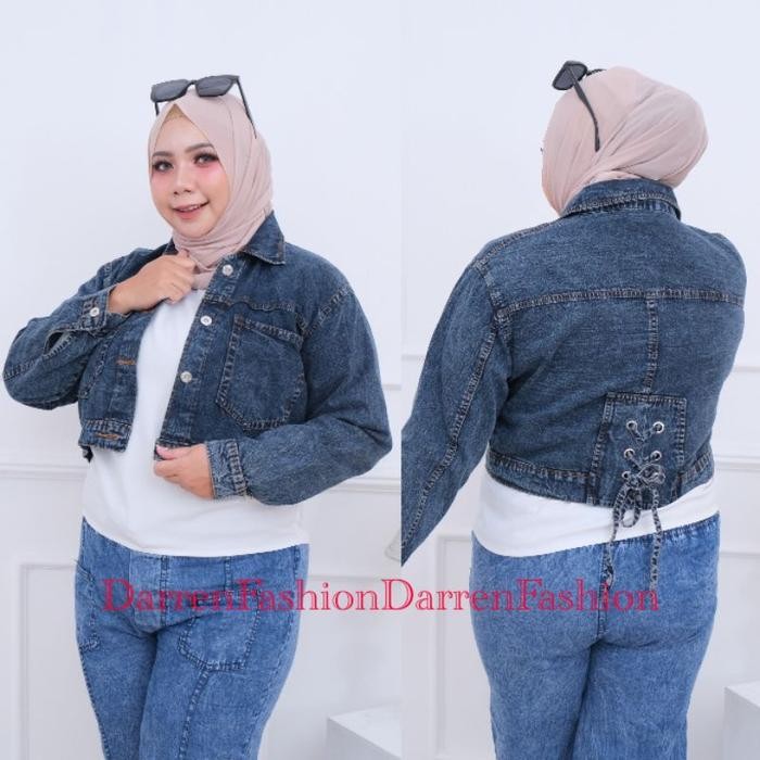 Jaket Crop Jeans Denim Veve Tali Snow Jumbo Asli 100%