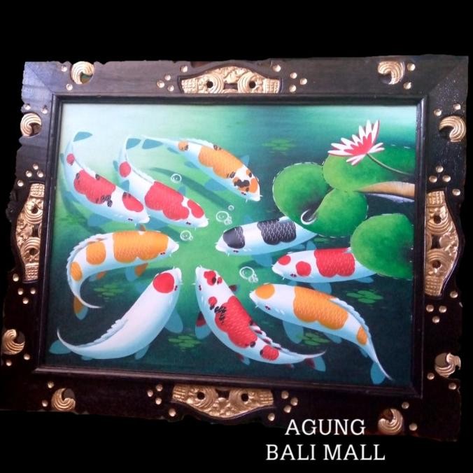 Open DS] Lukisan ikan koi + bingkai/Lukisan kanvas/Lukisan Bali/mural/painting