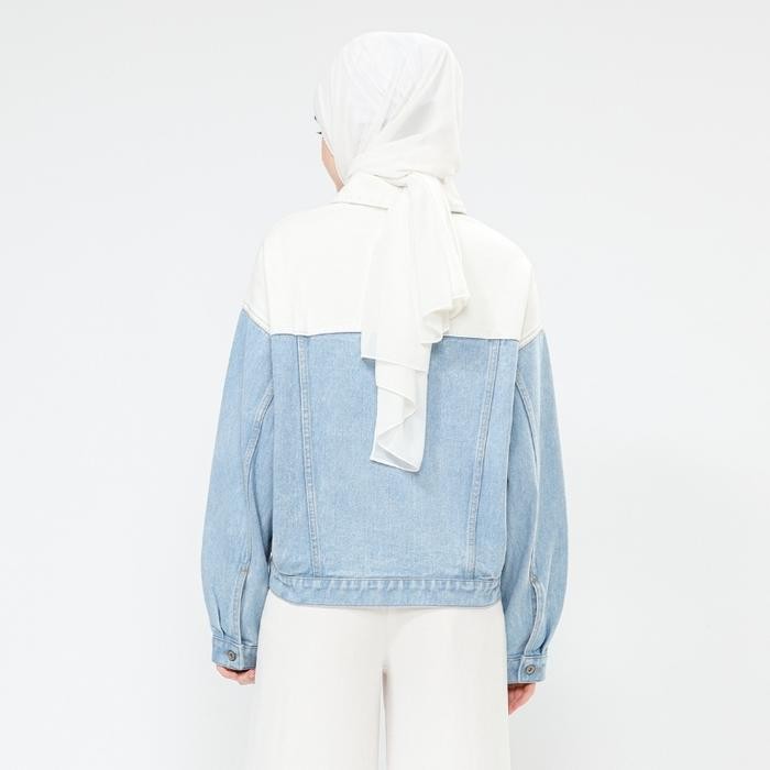 Myself - Jaket Jeans Crop Wanita Oversize Khaki Light Blue Beatric Denim Kancing Nyaman Asli 100%