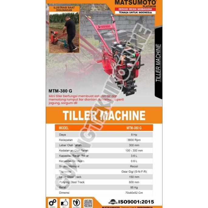 (MTM-380G MATSUMOTO) MESIN TRAKTOR MINI CULTIVATOR MTM-380G MATSUMOTO SINGLE TRACK / MESIN BAJAK SAW