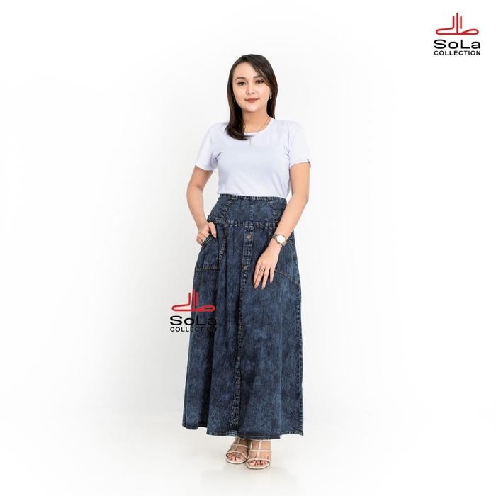 Sola - Rok Payung Jeans Hitam Snow Model Kancing Tengah Premium Original Sola Kode 4420 Asli 100%