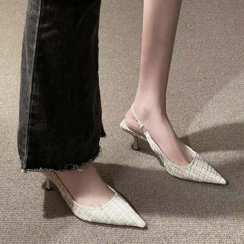 Sepatu Hak Tinggi Berkelas Wanita, Sandal Hak Tinggi Bergaya Korea Ujung Tertutup