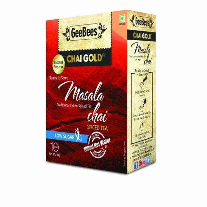 yang dicari] CHAI GOLD MASALA CHAI GEE BEES 80g (10pcs) Low Sugar / Instant Tea