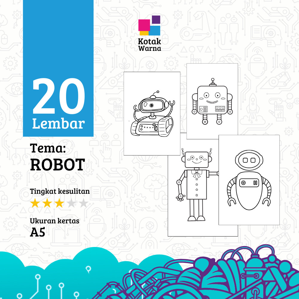 Kertas Mewarnai Tema Robot / Lembar Mewarnai Tema Robot / Gambar Mewarnai Tema Robot / Mainan Edukas