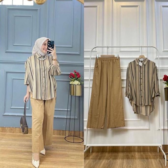 One Set Malika Rayon Kombinasi Airflow | Setelan Wanita Salur Kekinian 2024