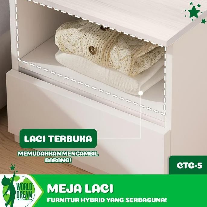 WOLRD DREAM MEJA NAKAS MINI 1 LACI TABLE MEJA KAMAR TIDUR MINIMALIS