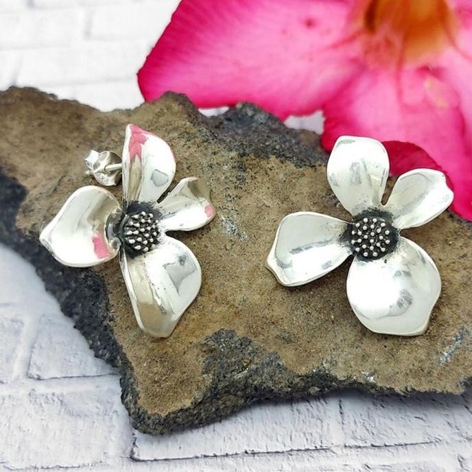 Anting Sumpel Stud Tusuk Giwang Perak Silver Bali Asli 925 Bunga Besar