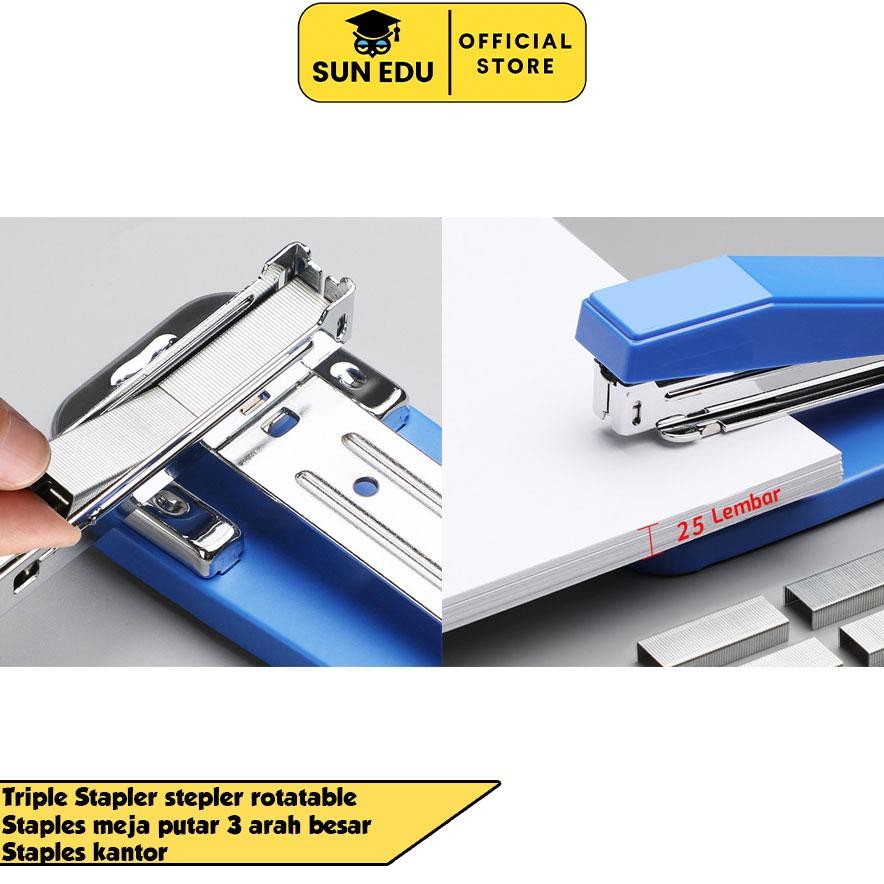 

fgk-24 Triple Stapler stepler rotatable/ Staples meja putar 3 arah besar/ Staples kantor Viral