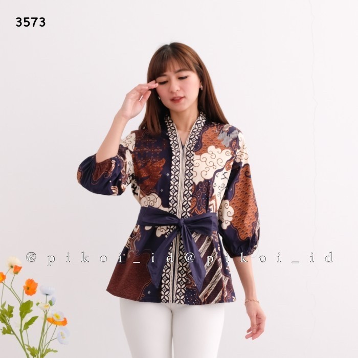 atasan batik wanita lengan panjang / baju batik katun lengan balon
