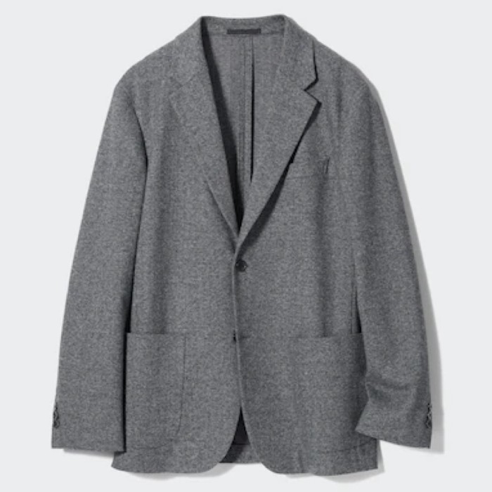 UNIQLO Men Jaket Comfort 2 Buttons Jas Pria 2 Kancing Motif Gray