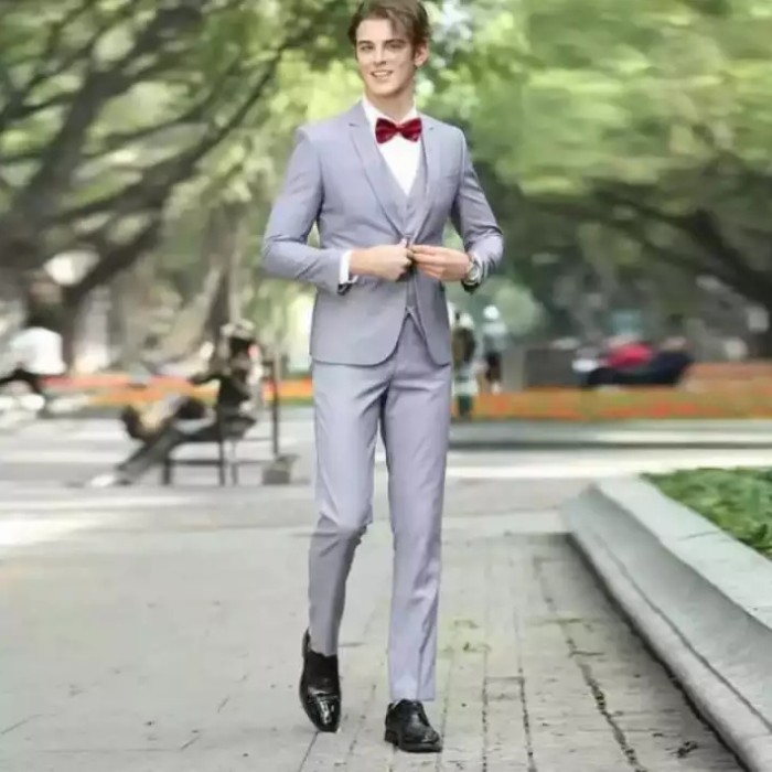 Setelan Jas Pria - Jas Formal - Jas Silver Glossy - Jas dan Celana