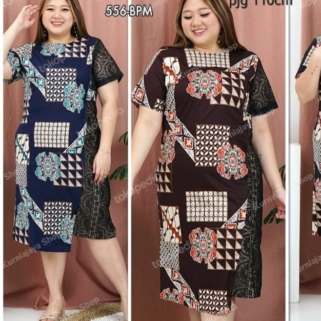 dress batik super jumbo wanita/dress batik 556 BPM/baju imlek/natal