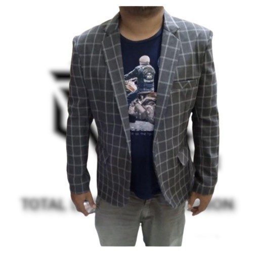 Jas Blazer Pria Untuk Santai Motif Kotak Semi Wol