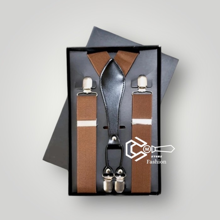SUSPENDER COKLAT 4 CAPIT PRIA WANITA DEWASA TALI JOJON BRETEL IMPORT