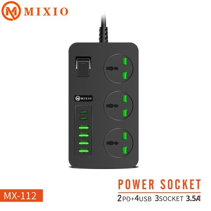 MIXIO MX-112 Power Socket Adaptor Charger Stop Kontak 2PD+4USB+3SOCKET