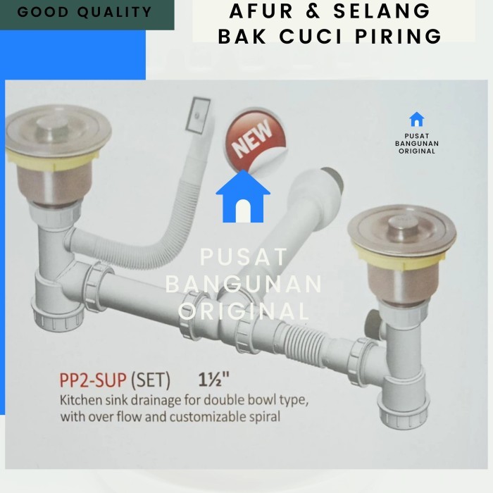 AFUR SELANG PEMBUANGAN BAK CUCI PIRING KITCHEN SINK WASTAFEL 2 LUBANG