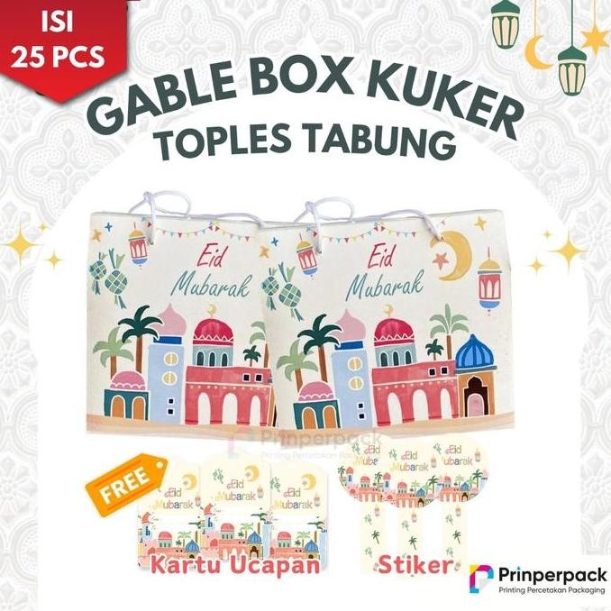 

CO 25 Pcs Gable Box Lebaran toples tabung - White Pink Muat 2 toples jar 500-800ml/ uk 19x17x10 cm /hampers kue lebaran