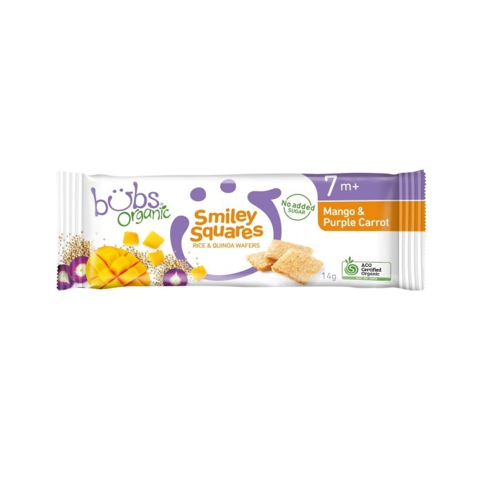 

Bubs Organic Smiley Squares Mango & Purple Carrot 14g