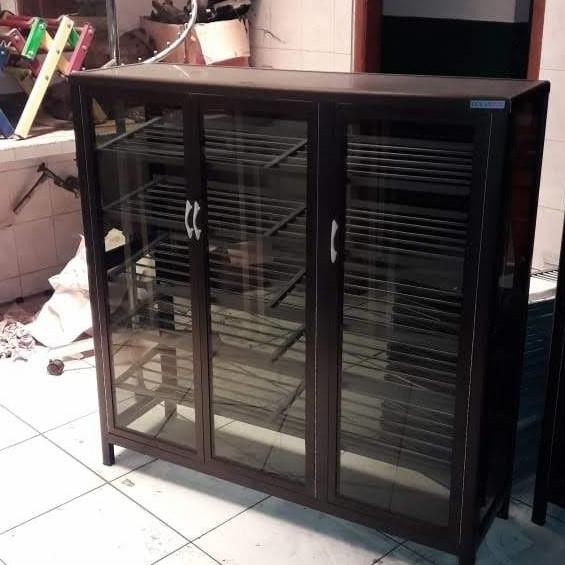 Murah Lemari Sepatu Alumunium Coklat 2Pintu Kaca Riben