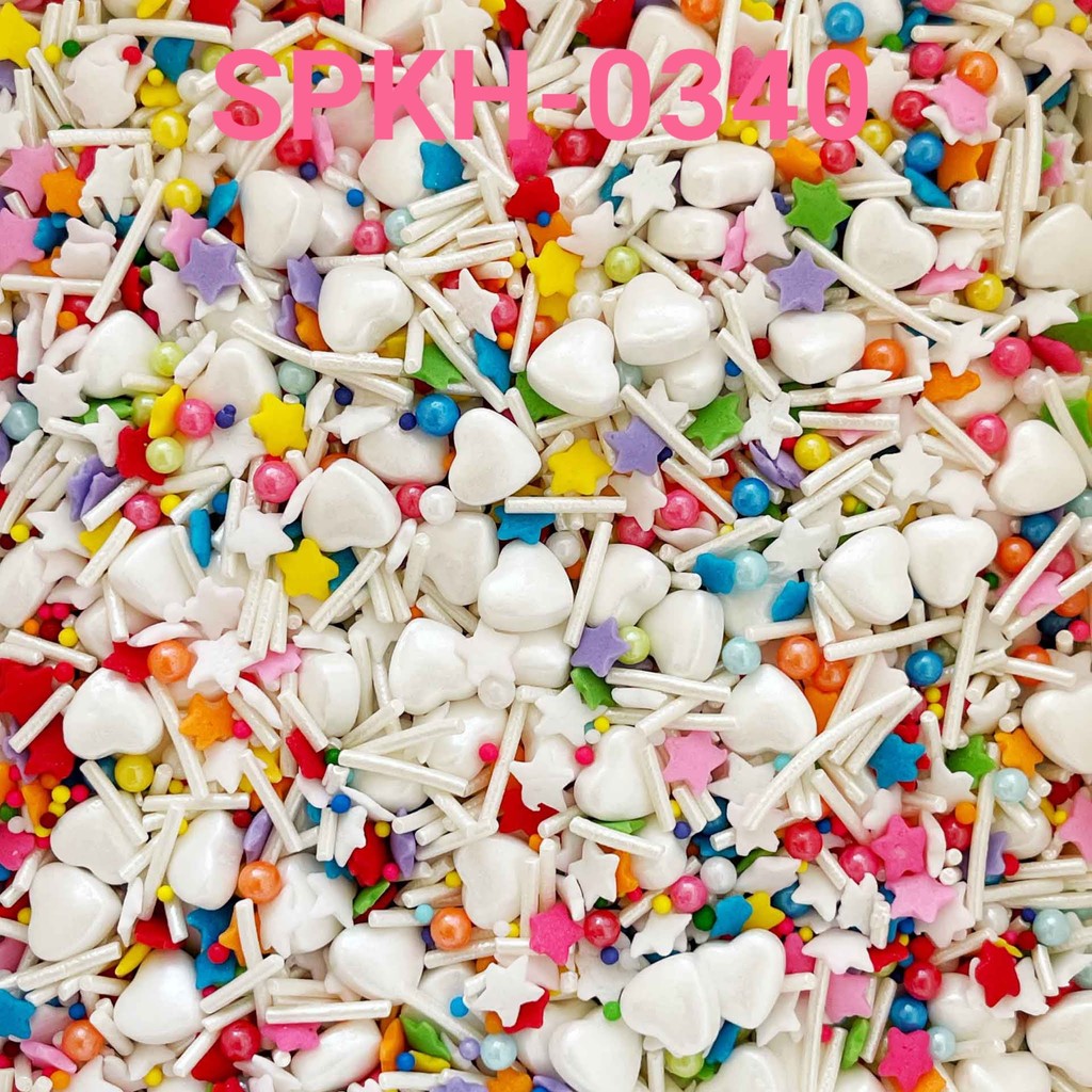 

SPKH-0340 Sprinkles springkel 500gr hati bintang rainbow putih (SPRINKLES)