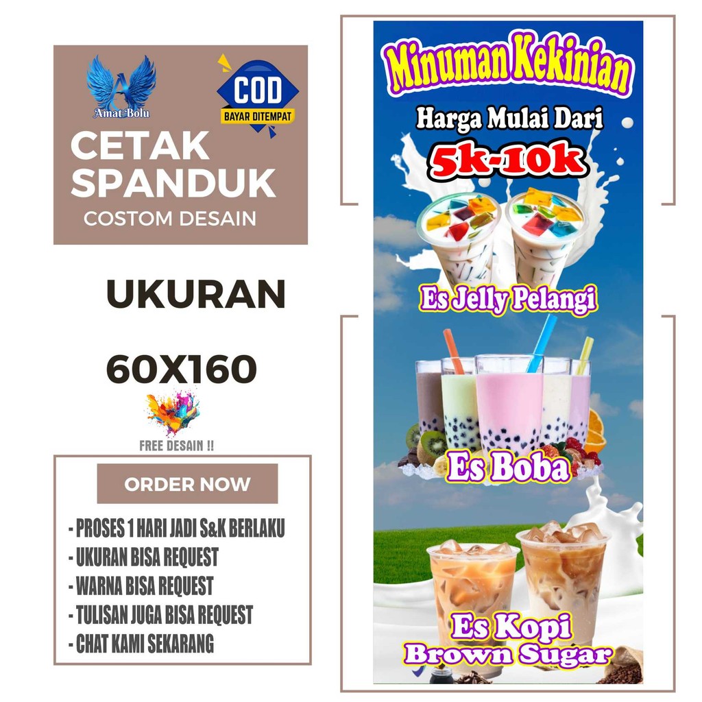 Cetak Spanduk Banner VARIAN MINUMAN KEKININANCostom Desain