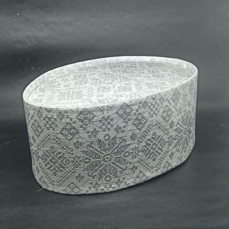 Bisa COD PECI Songkok Kopyah Putih Silver Motif Tenun Songket Dewasa Dan Anak Ready Tinggi 7, 8, 9 N