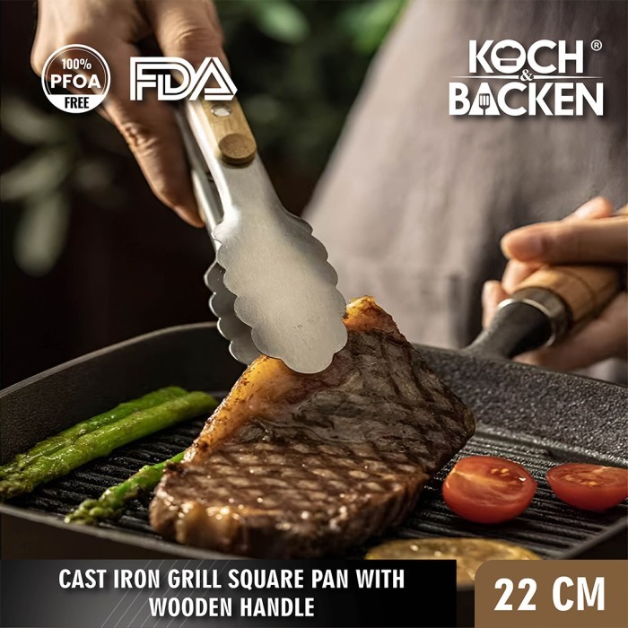 KOCH&BACKEN Cast Iron Grill Square Pan 22cm - Wajan Panggang