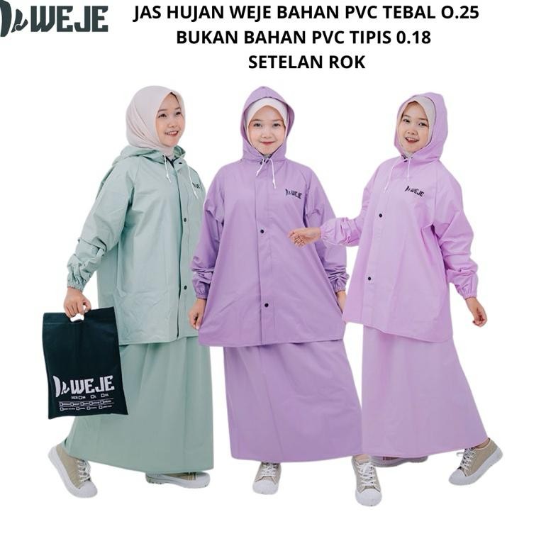 PK32 Jas Hujan  Setelan Rok Wanita PVC Tebal WEJE Original Premium
