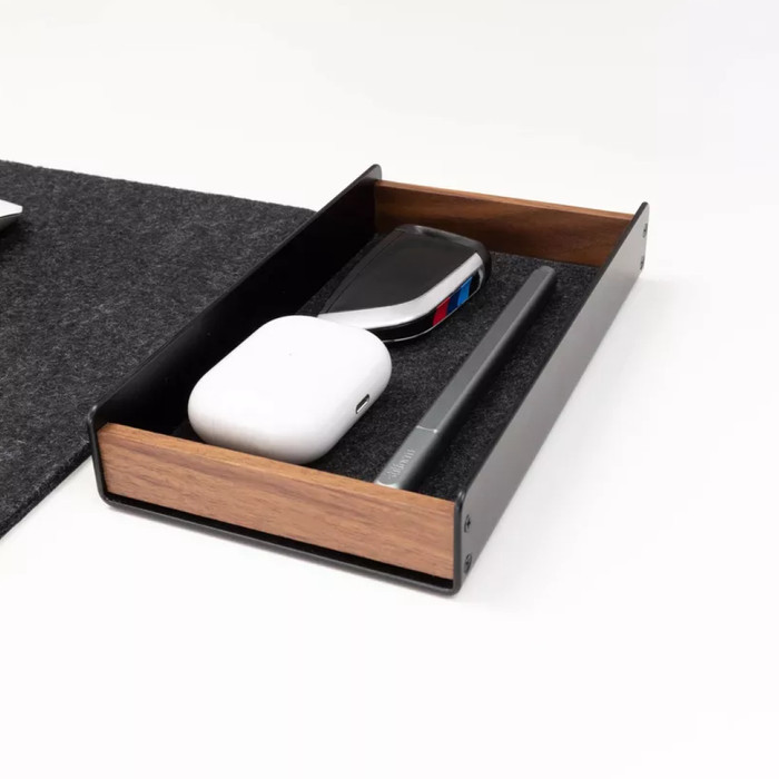 

WOODEN DESK TRAY ORGANIZER BOX - CATCHALL WOOD WITH METAL FELT PREMIUM