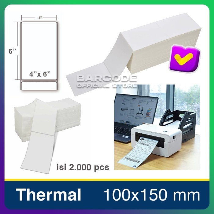

KERTAS STICKER LABEL PRINTER BARCODE 100X150 MM THERMAL ISI 2000 PCS