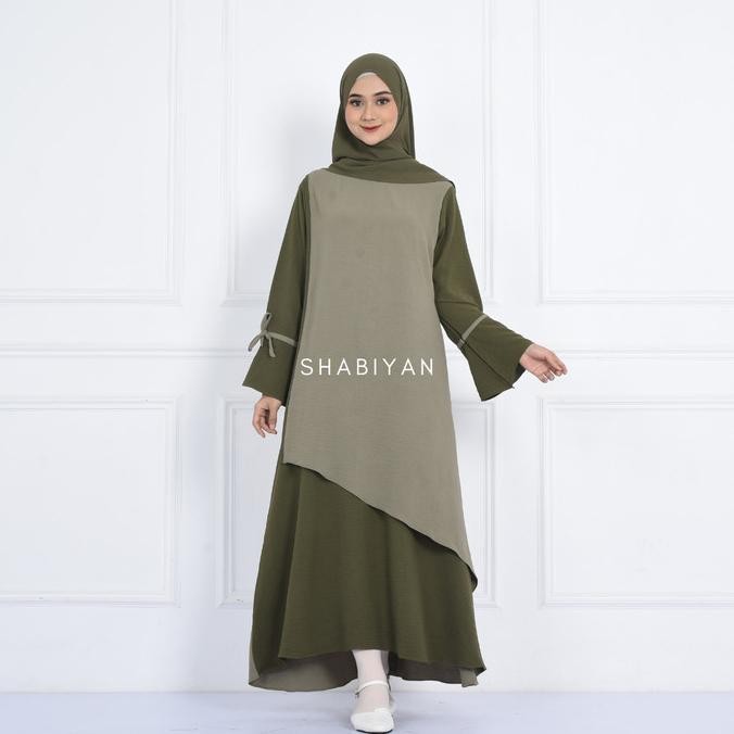 Terlaris Shabiyan Gamis Perempuan Polos Kombinasi Crinkle Air Flow | Alfina 525 Berkualitas