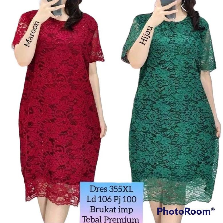 Dress Brokat Full Furing/Dress Brukat Slim/Dress Natal Midi Dress