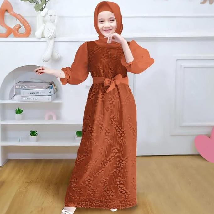 Sale Now Kid Luis Maxy Dress Anak Size Kid M L Bahan Brokat Cotton Premium Lapis Full Crepe Kombi Or