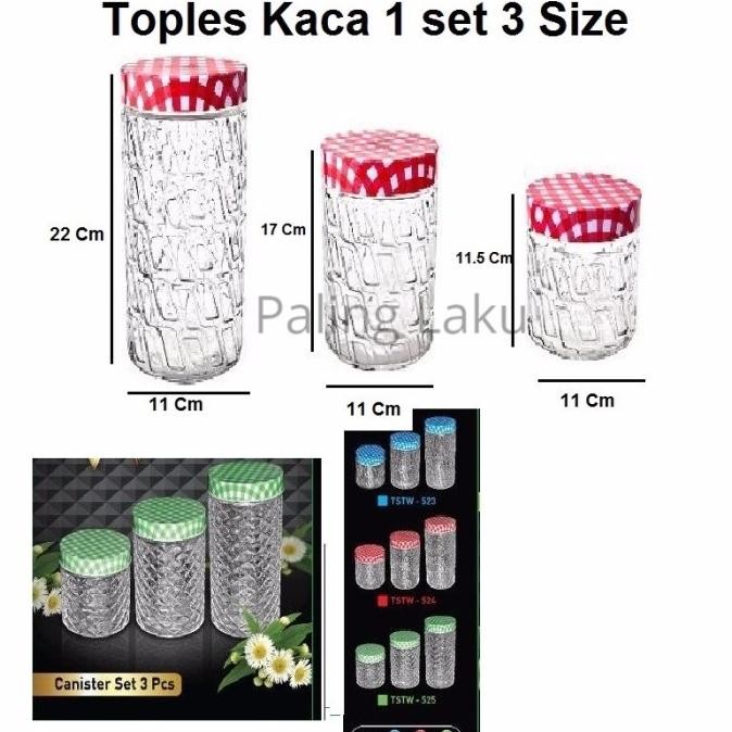 Spesial Toples Kaca Polkadot 1 Set 3 Size /Toples Kue Kering