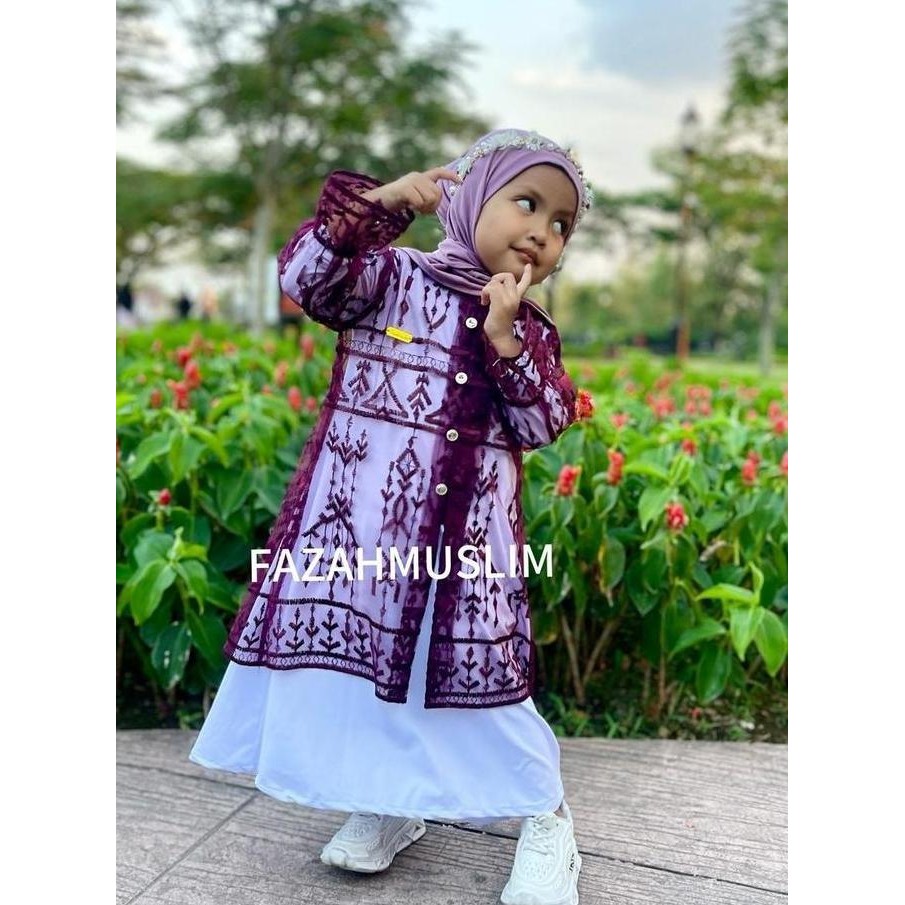 Gamis Anak Set Outer Brukat Tile Pesta Syari Baju Muslim Anak Tunik Set Inner Dress Dan Outer Mewah 