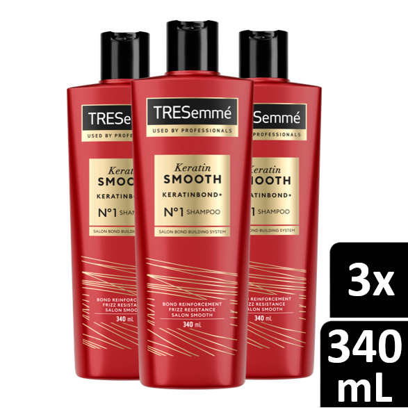 TRESEMME Shampoo Keratin Smooth Shampo Rambut Lembut 48 Jam* with Hydrolyzed Keratin 340ML x3