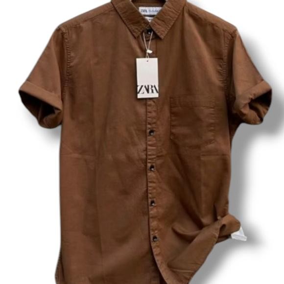 kemeja zara-kemeja pria lengan pendek-kemeja putih polos-kemeja krah casual Terlaris