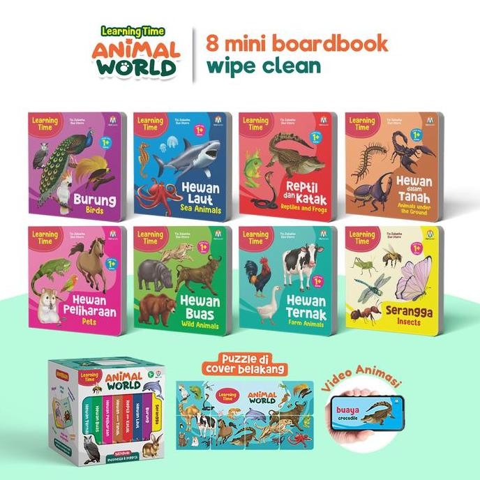 

Buku Anak 1 Tahun (boardbook bilingual) - Learning Time Animal World - Buku Mengenal Kata Books